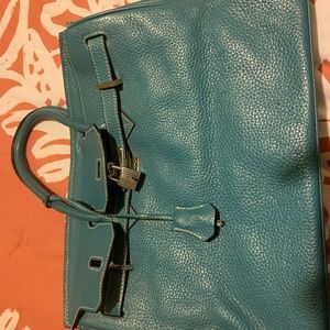 “Birkin” pebbled leather bag